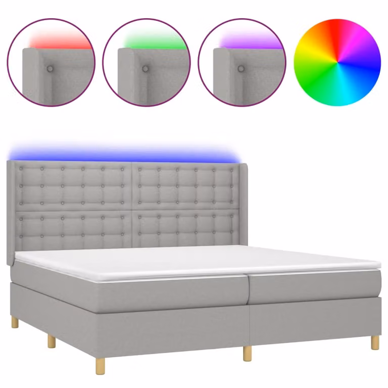 Letto a Molle Materasso e LED Grigio Chiaro 200x200 cm Tessuto