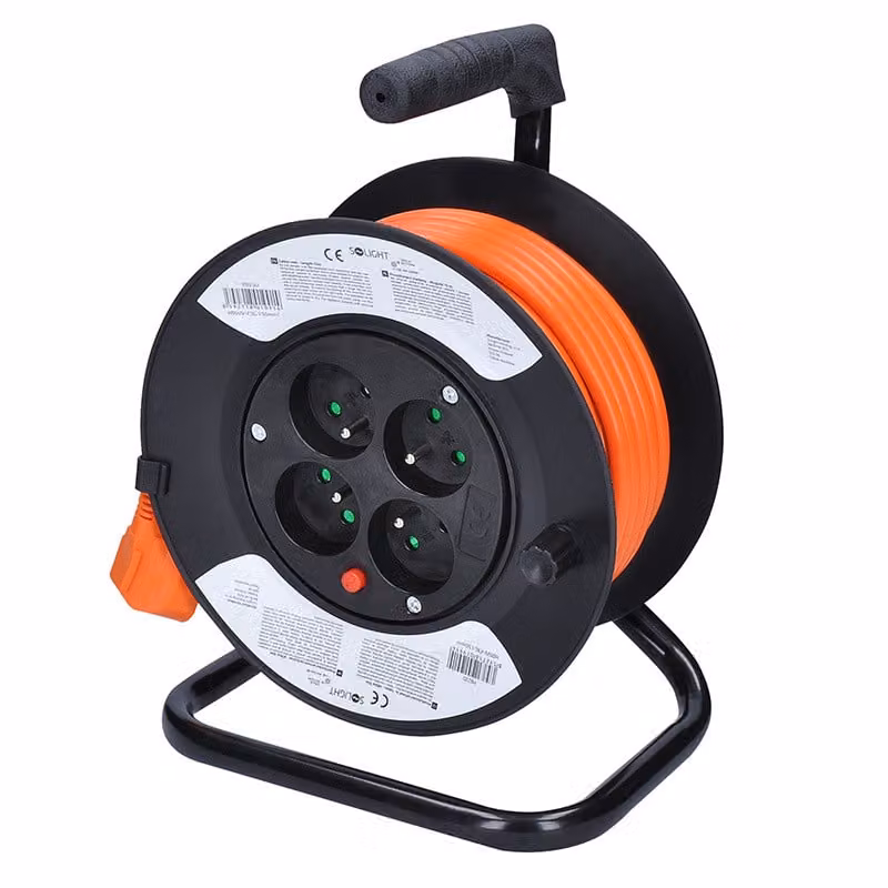 Solight Cavo di prolunga arancione su tamburo 15 m, 4 prese, 230V, 1,5 mm2 PB23O