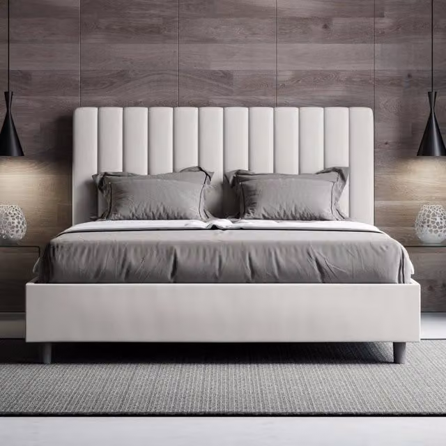 Letto imbottito Letto Matrimoniale alla Francese 150x190 cm Agueda - Bianco,Similpelle,Contenitore