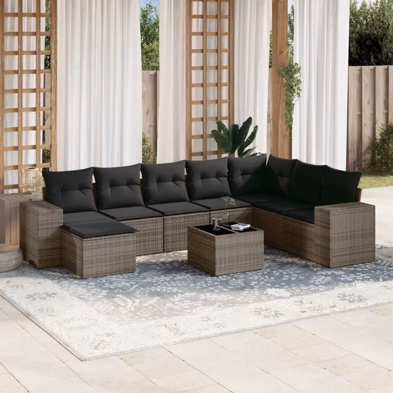 Maison Exclusive - Set da giardino 9 pezzi con cuscini Grigio Polyrattan