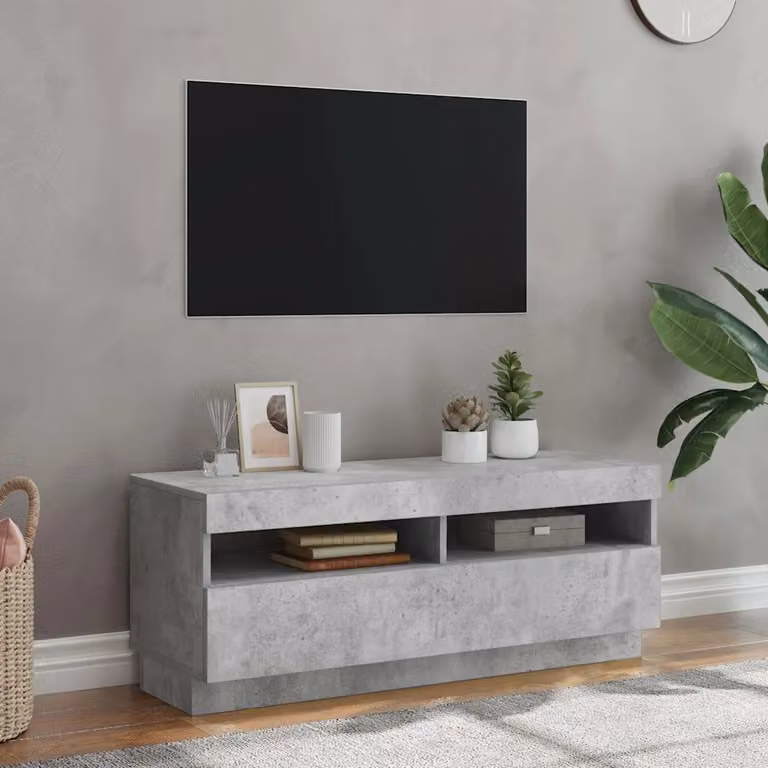 vidaXL Mobile Porta TV Moderno con Luci LED Integrate Grigio, L 100 cm x P 35 cm x H 40 cm