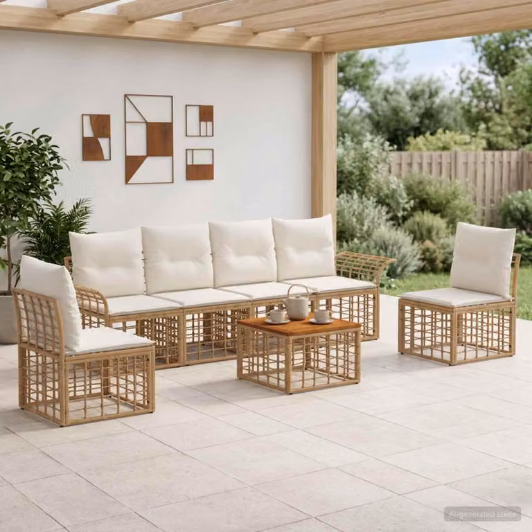 Maison Exclusive - Set da esterno per divano, 7 pezzi, 6 posti, color naturale e crema