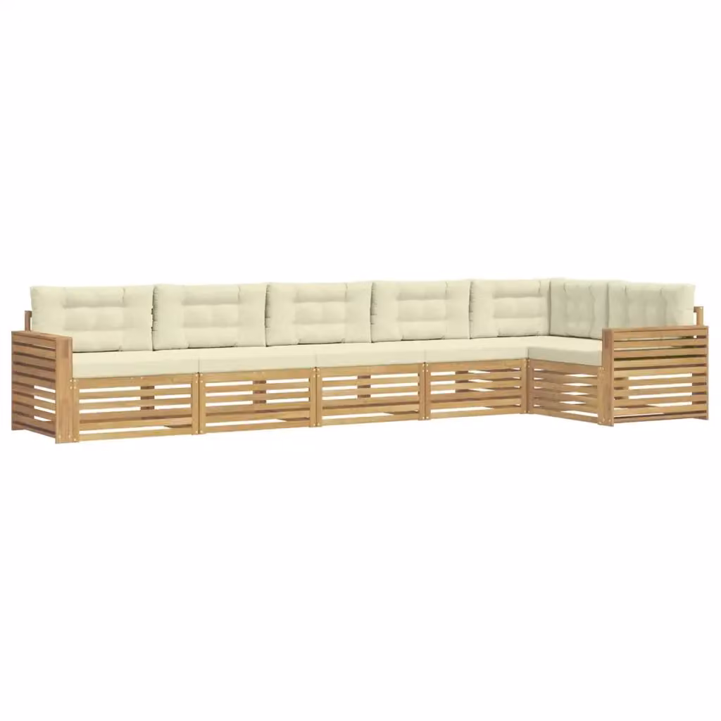 Set di divani da esterno vidaXL a forma di L in legno di acacia con cuscini, Bianco e Beige – 2