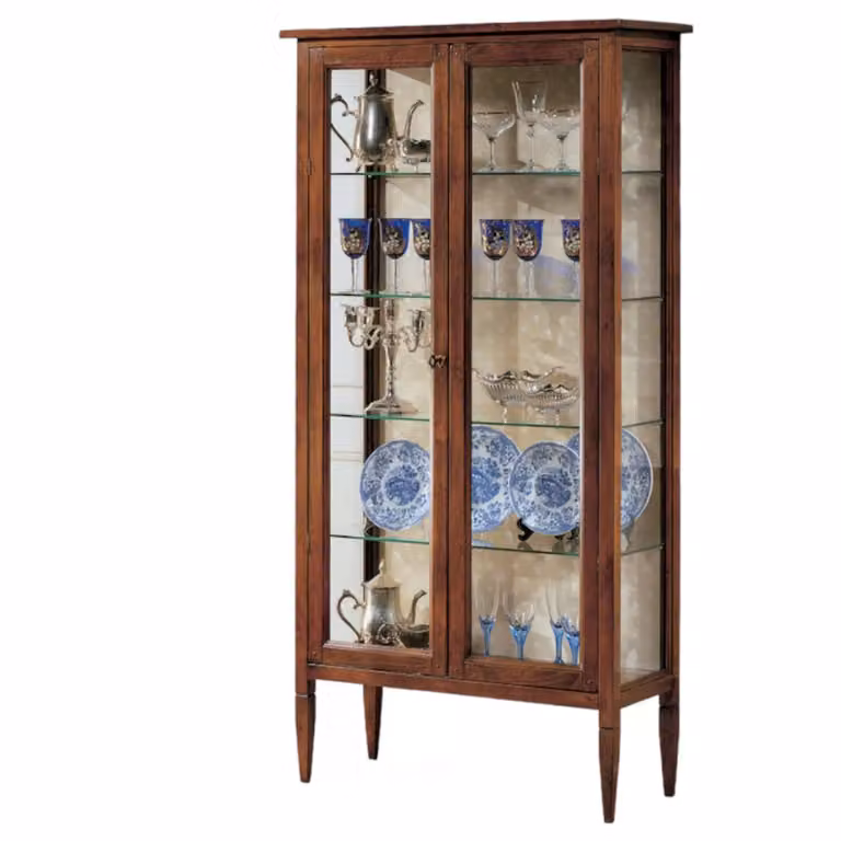 Vetrina classica Mobili 2G con 2 ante in vetro e legno faggio, finitura beige e marrone, L: 86 cm, P: 36 cm, H: 170 cm
