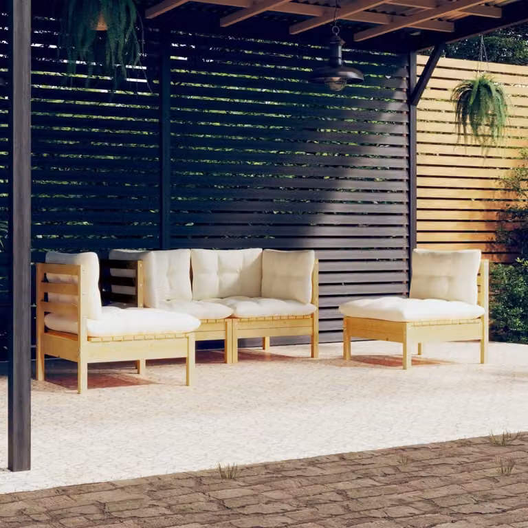 Maison Exclusive - Set Divani da Giardino 4 pz con Cuscini Crema in Massello di Pino