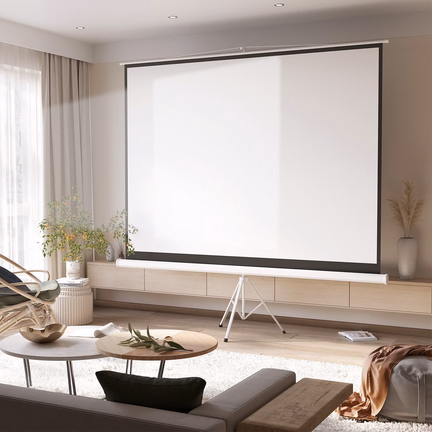 Telo Proiettore HOMCOM da 120 pollici Formato 4:3 in Tessuto a Rete Bianco con Treppiedi L 244 x H 183 cm – 2