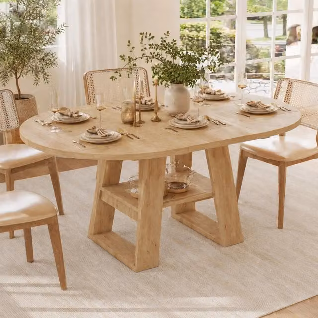 Tavolo da pranzo rotondo allungabile 110/150x110 cm con vano e ripiano; MDF rovere
