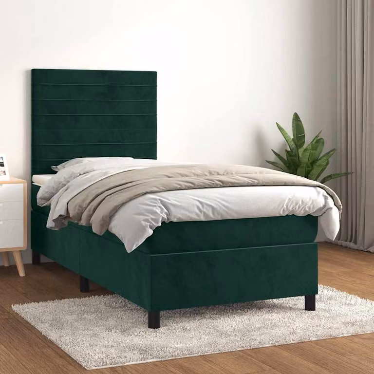 Letto Ibrido vidaXL con Giroletto a Molle e Materasso a Tasche in Velluto Verde Scuro L/P/H: 90 x 190 cm