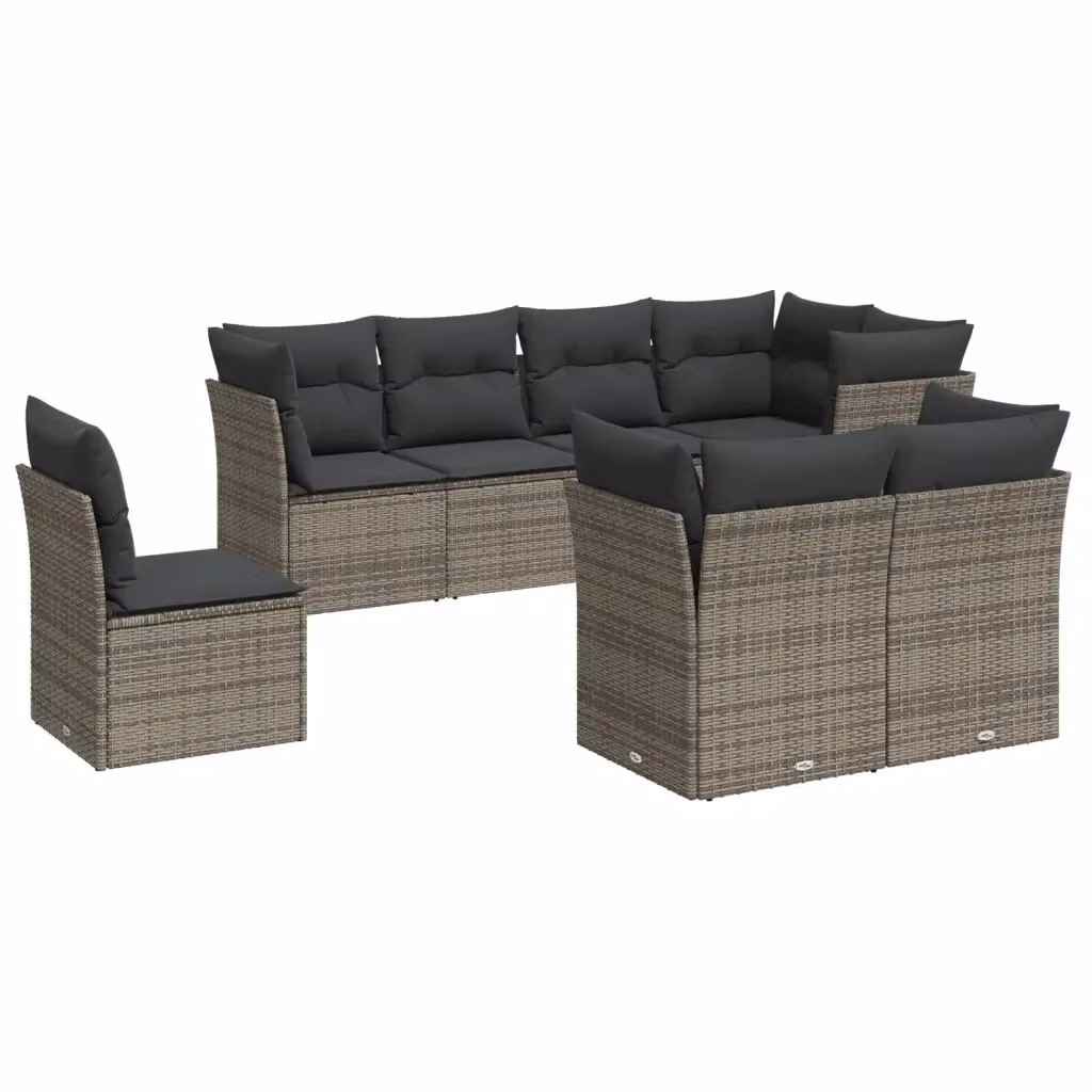 vidaXL Set Divano da Giardino a L 8 pz in Polyrattan Grigio con Cuscini Imbottiti e Coperture Rimosse – 2
