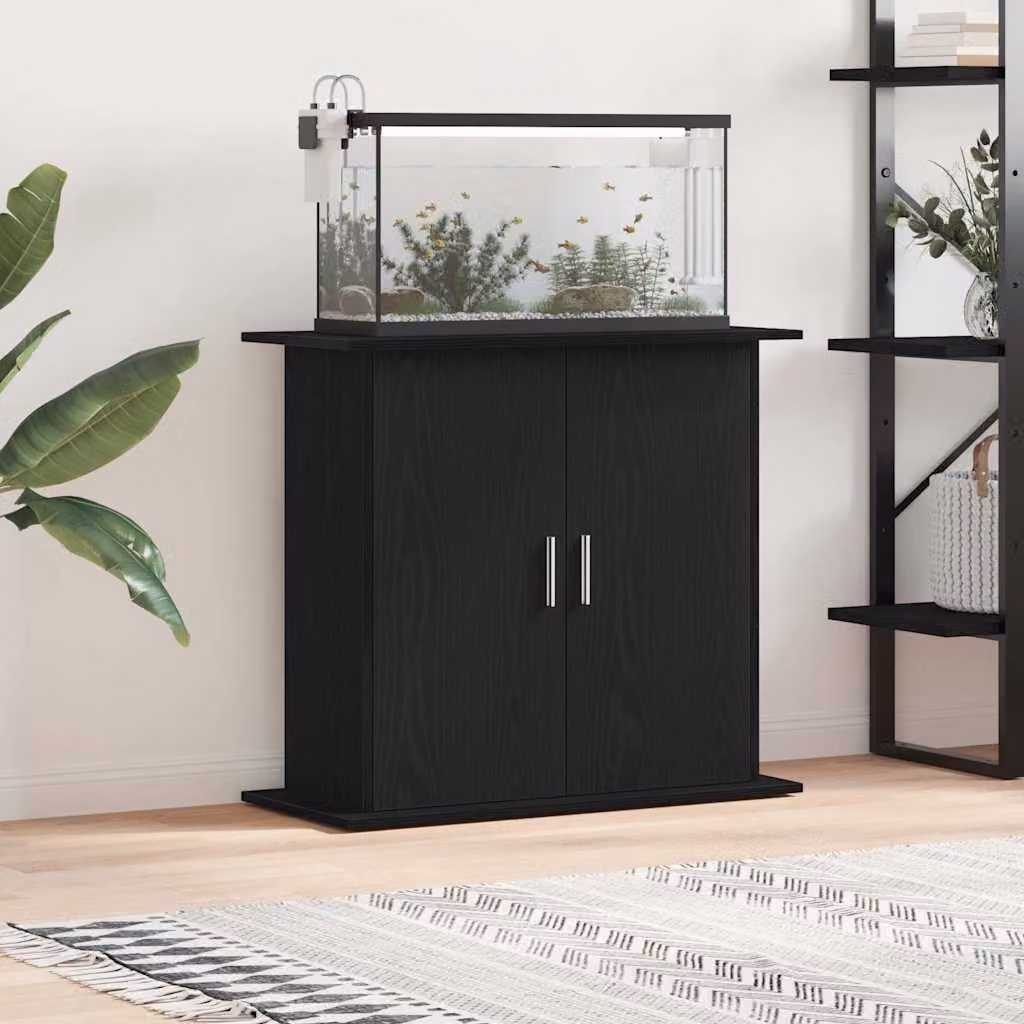 vidaXL Supporto per acquario in rovere nero con ante a battente in legno ingegnerizzato L: 81 cm, P: 36 cm, H: 73 cm