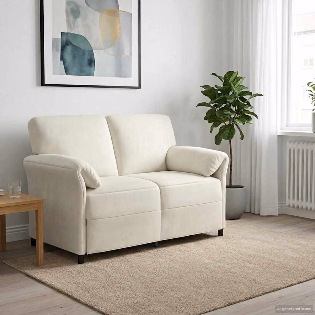 vidaXL Divano a 2 Posti Moderno in Velluto Beige con Cuscini, L: 138 cm, P: 83 cm, H: 95 cm