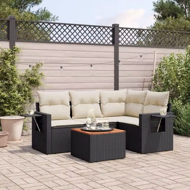Set Divani da Giardino 5 pz con Cuscini in Polyrattan Nero 3256875