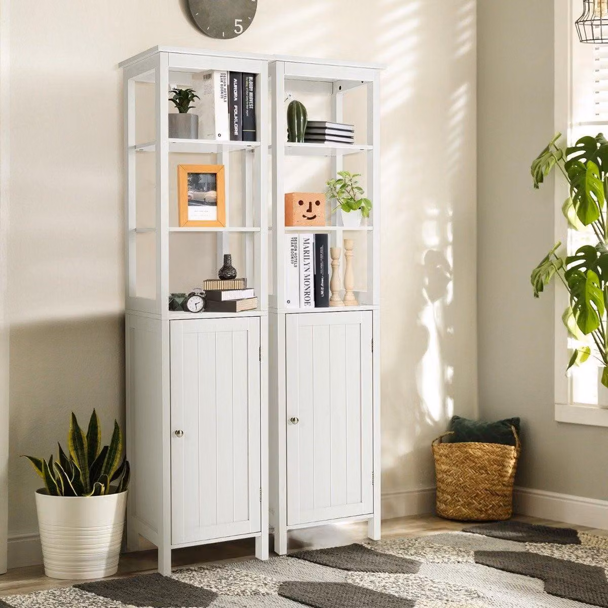 colonna stretta a 5 livelli con ripiano a 3 posizioni 40 x 32 x 161,5 cm Bianco
