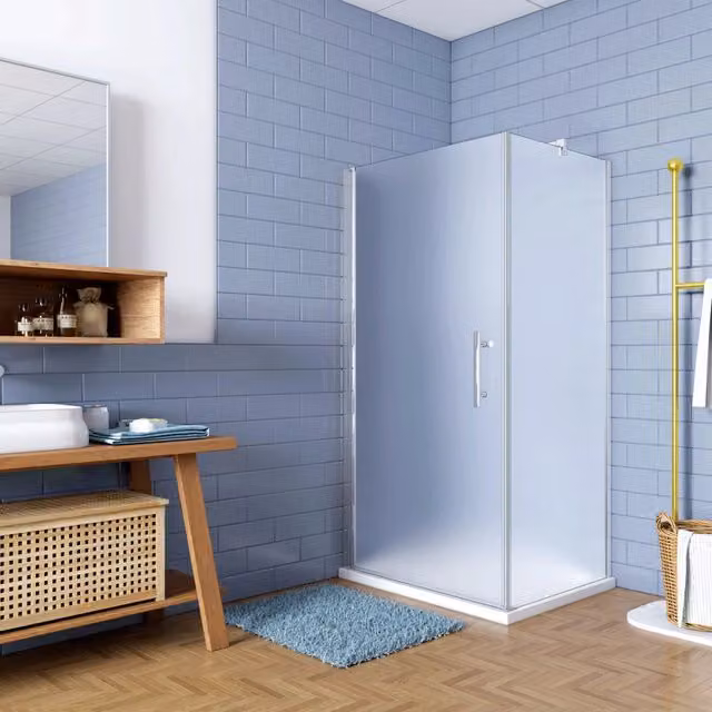 195cm Box Doccia Angolare Irreversibile Porta Battente con Lato Fisso 70x70cm Vetro Satinato 6mm Anticalcare Barra 90 cm
