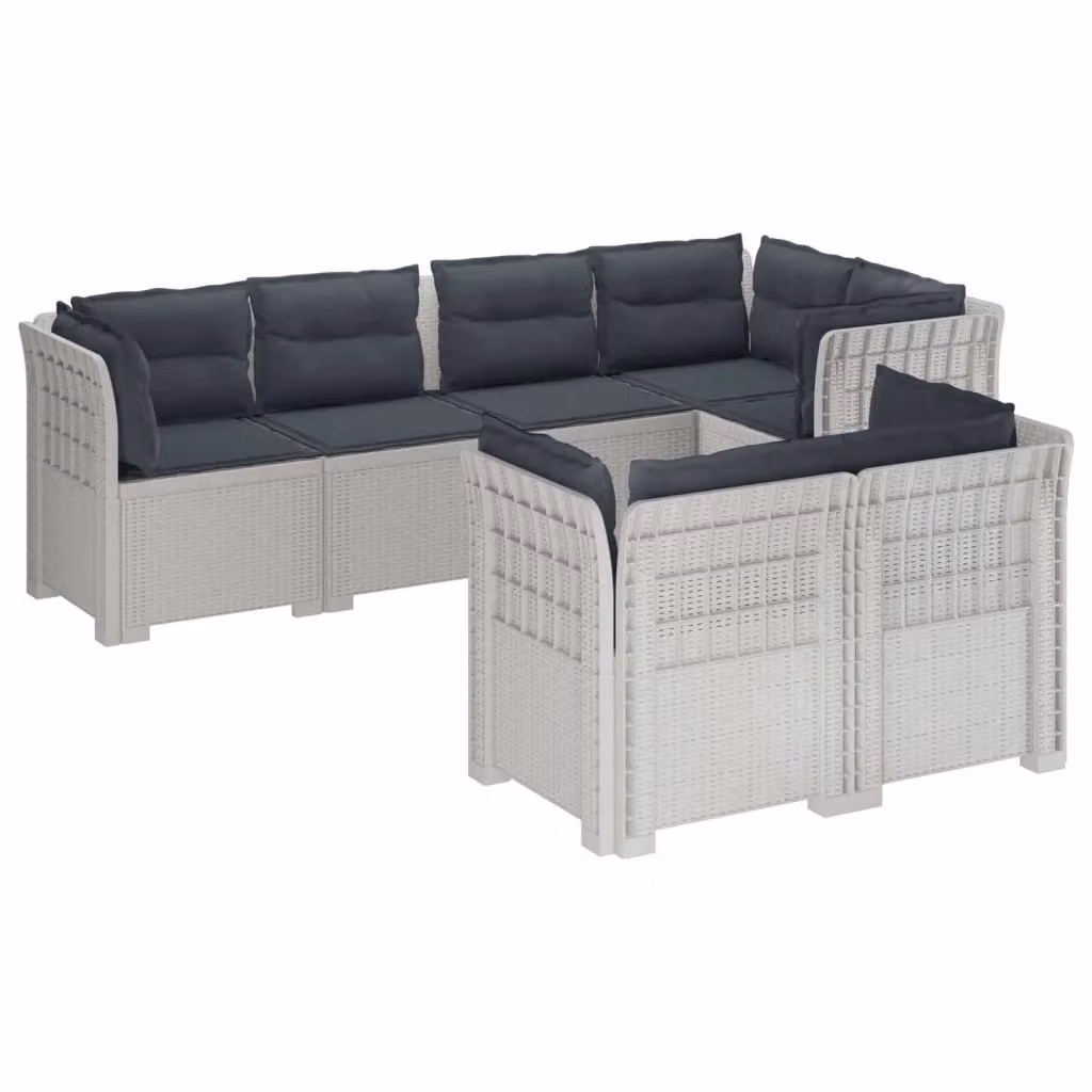 Set da giardino a forma di U con 7 posti vidaXL in polyrattan bianco e grigio con cuscini inclusi – 2
