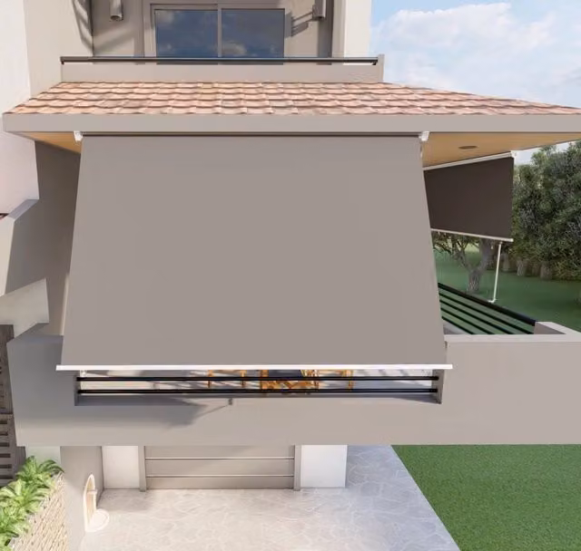 Tenda da sole a caduta con bracci MITEPEK, telo impermeabile in poliestere grigio, larghezza: 250 cm