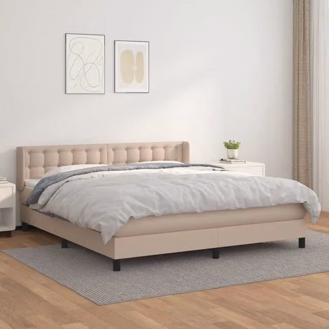 Letto Ibrido con Giroletto a Molle e Materasso vidaXL in Similpelle Beige e Bianco L/P/H: 160 x 200 x 88 cm – 1