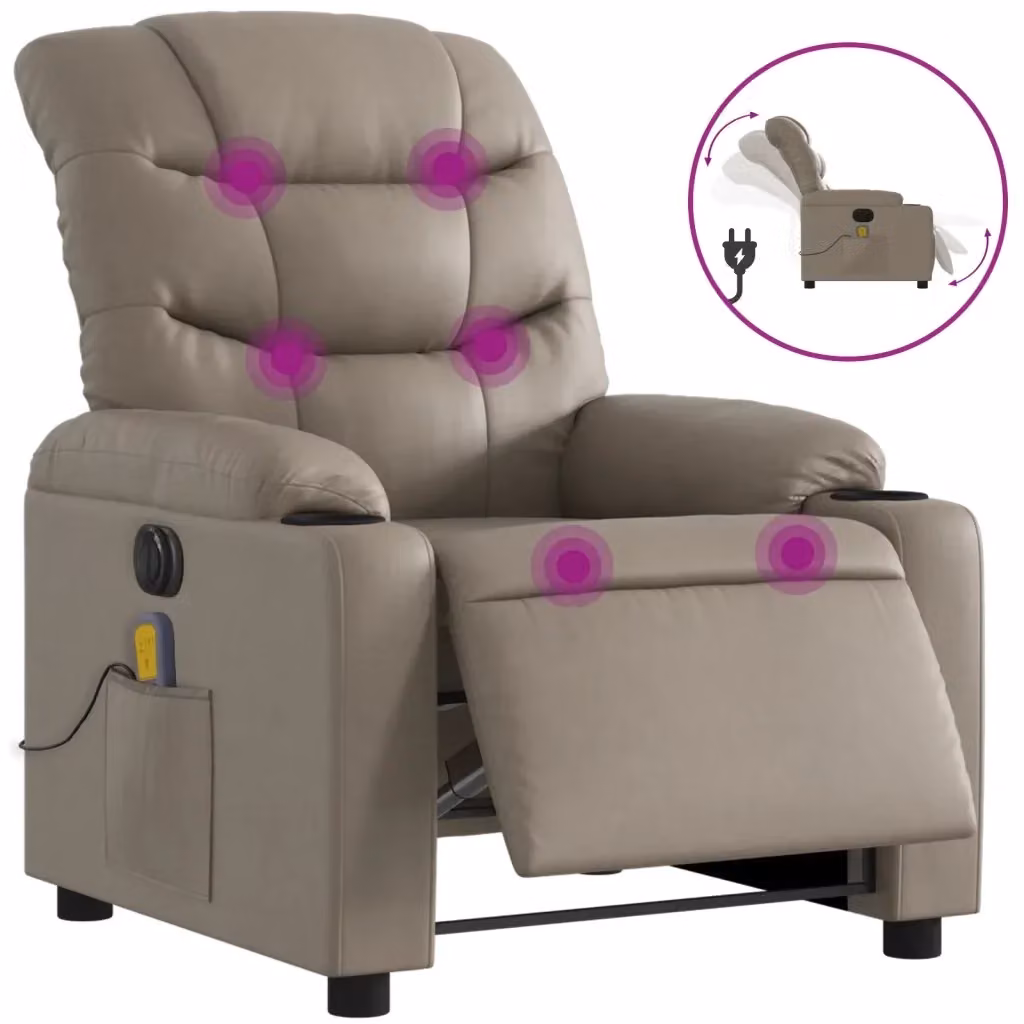 Poltrona Reclinabile Elettrica con Massaggio vidaXL in Similpelle Beige – 2