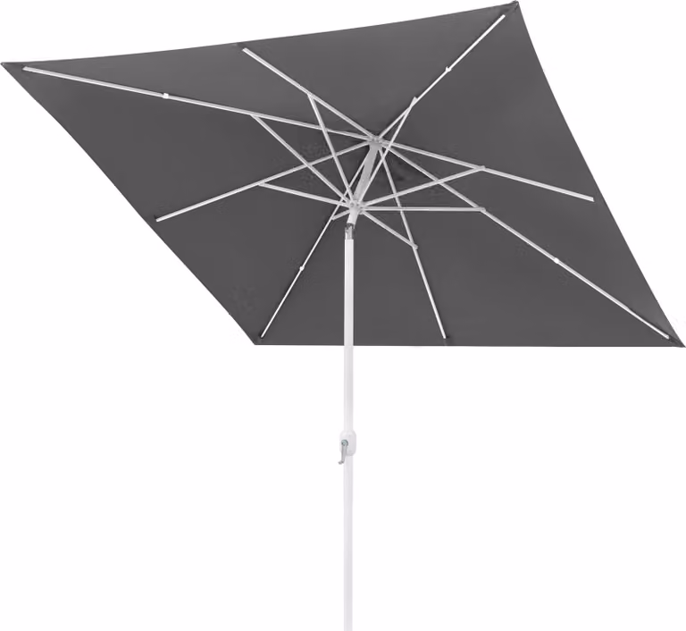 Ombrellone quadrato 3x3 metri, grigio, per giardino o balcone, pieghevole con manovella, protezione UV, struttura bianca, marca paramondo, modello interpara