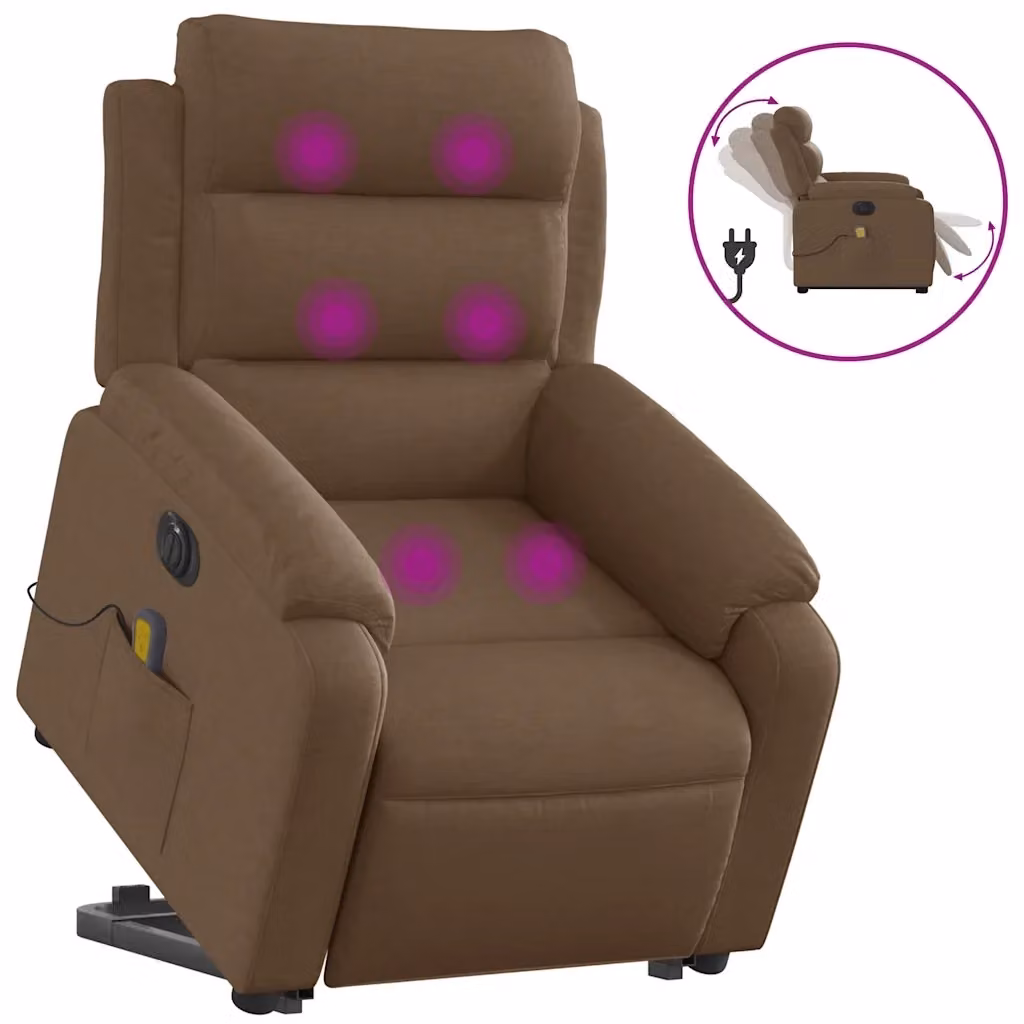 Poltrona Alzapersona Elettrica con Massaggio vidaXL in Tessuto Marrone – 2