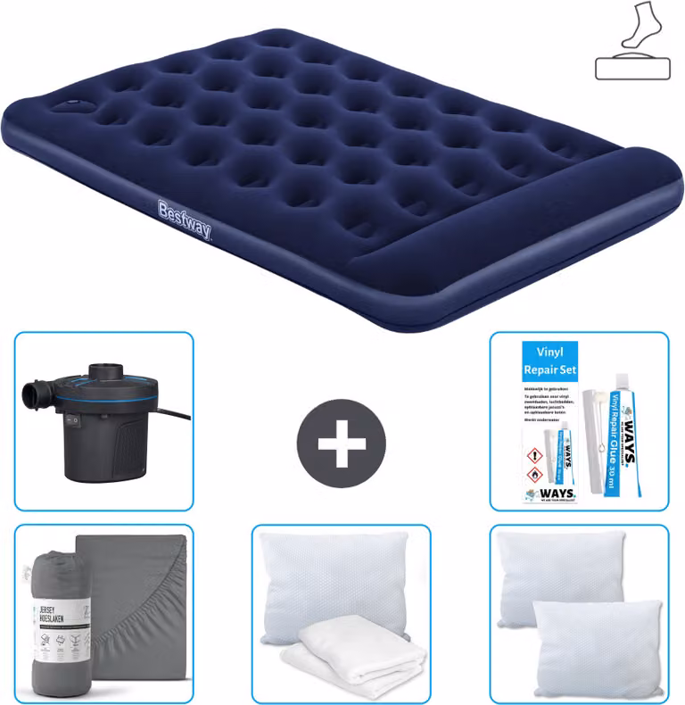 Materasso gonfiabile Bestway - Letto alla francese - 137 x 191 x 28 cm - Blu - Accessori inclusi