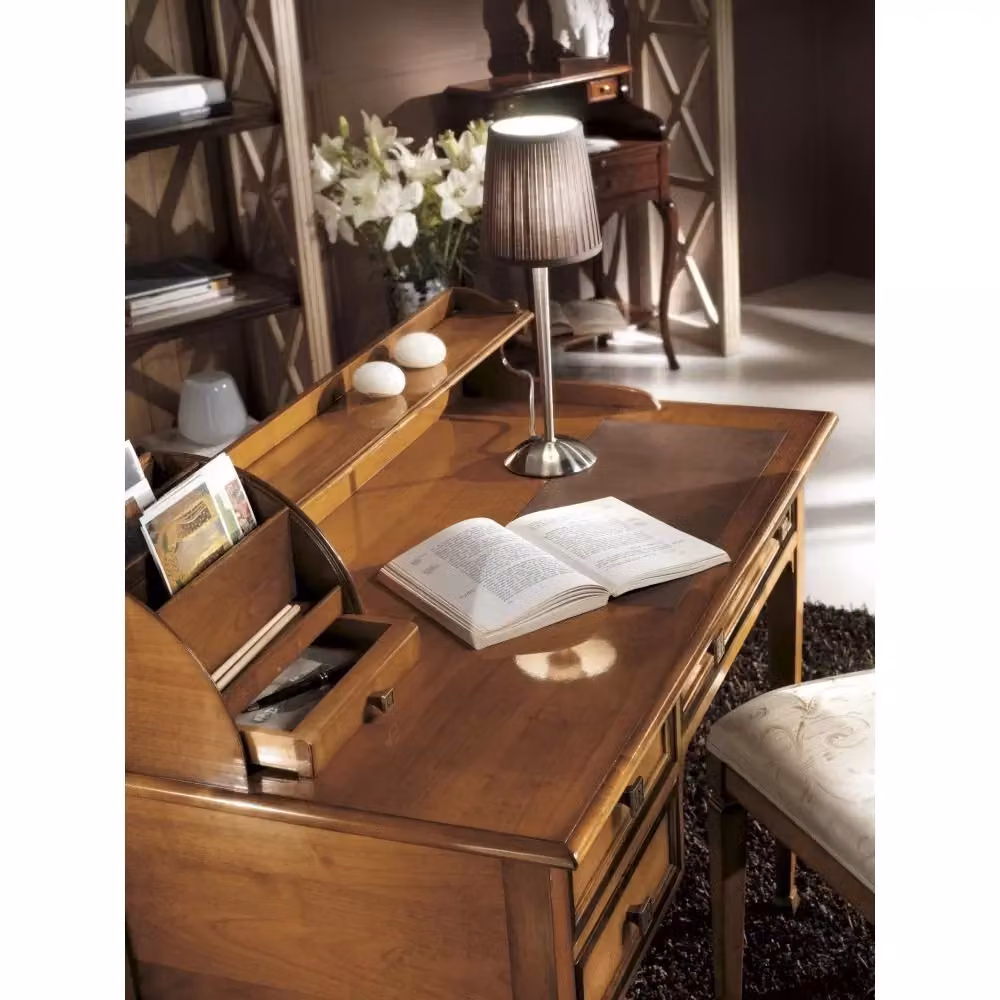 Scrivania classica in legno di faggio con 3 cassetti e alzata porta lettere Mobili 2G L/P/H: 106 x 58 x 99 cm – 2