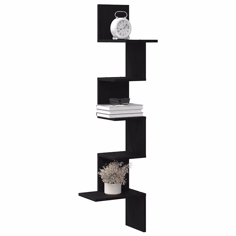 Scaffale Angolare da Muro vidaXL Nero in Legno Multistrato e MDF L/P/H: 32 x 32 x 127,5 cm