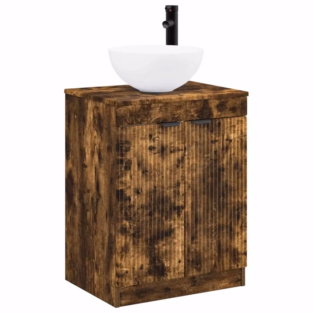 Mobile lavabo moderno vidaXL in legno MDF color rovere marrone con ante a battente e ripiani interni – 2