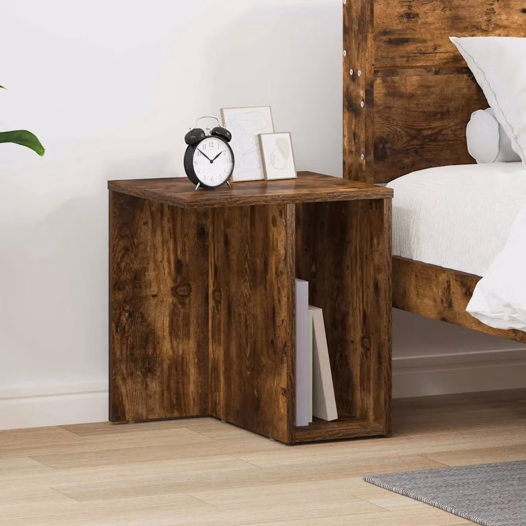 Tavolino moderno vidaXL in legno ingegnerizzato rovere fumo, L/P/H: 37 x 32 x 40 cm