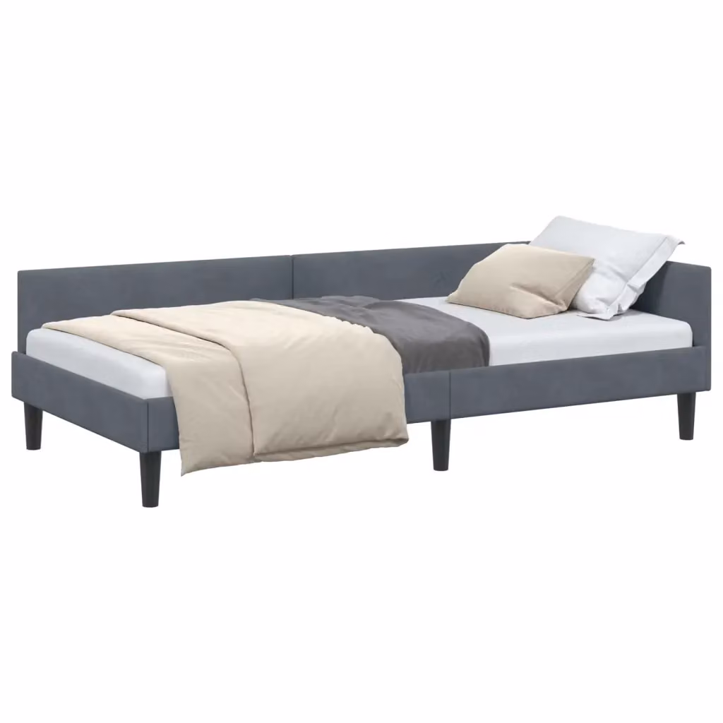 Letto matrimoniale moderno vidaXL in velluto grigio con doghe in legno L: 100 cm, P: 200 cm, H: 104 cm – 2