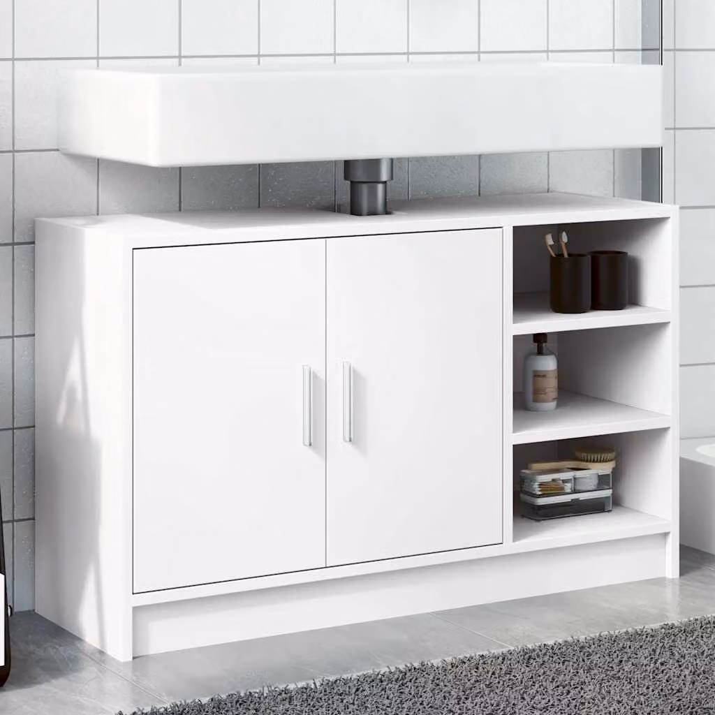 Mobile Lavabo Bianco vidaXL con Ripiano Aperto e Ante a Battente, L 90 x P 29 x H 55 cm