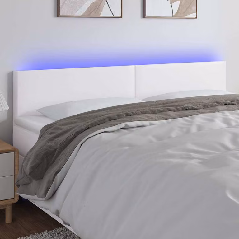 Testiera per letto vidaXL in similpelle bianca con illuminazione LED e porta di ricarica USB, L 200 cm x P 5 cm x H 78-88 cm