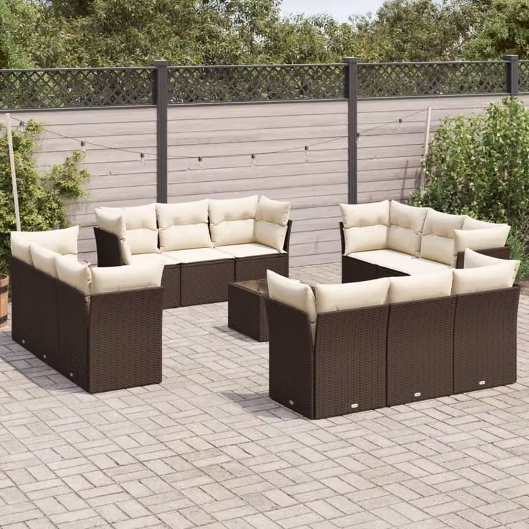 Set di Divani da Giardino vidaXL 13 pz in Polyrattan Marrone con Cuscini e Tavolino