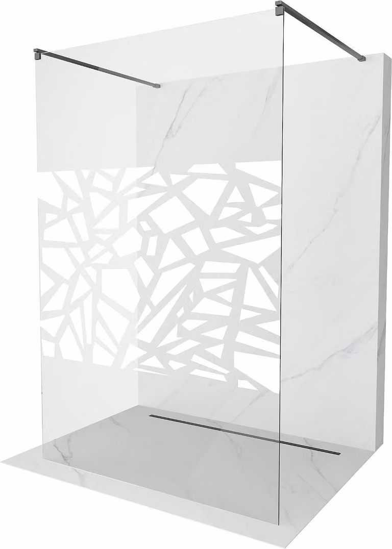 Mexen Kioto parete doccia autoportante 100 x 200 cm, motivo bianco 8 mm, gun metal - 800-100-002-95-85