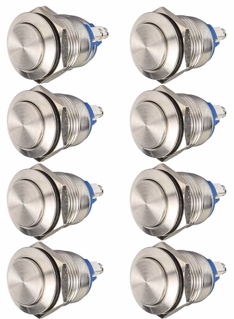 8 pulsanti a pressione impermeabili temporanei, 16 mm, 5A, 12V/24V/125V/250VAC
