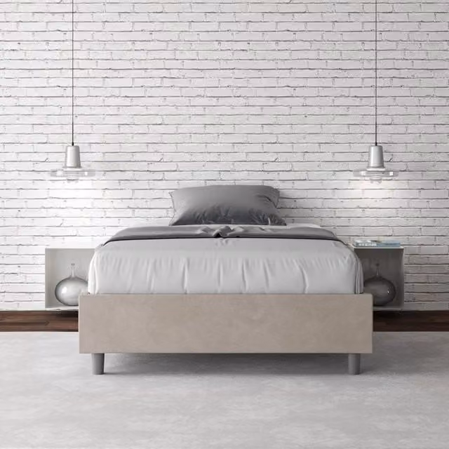 Letto una piazza e mezza con rete imbottito 110x210 microfibra sabbia Azelia