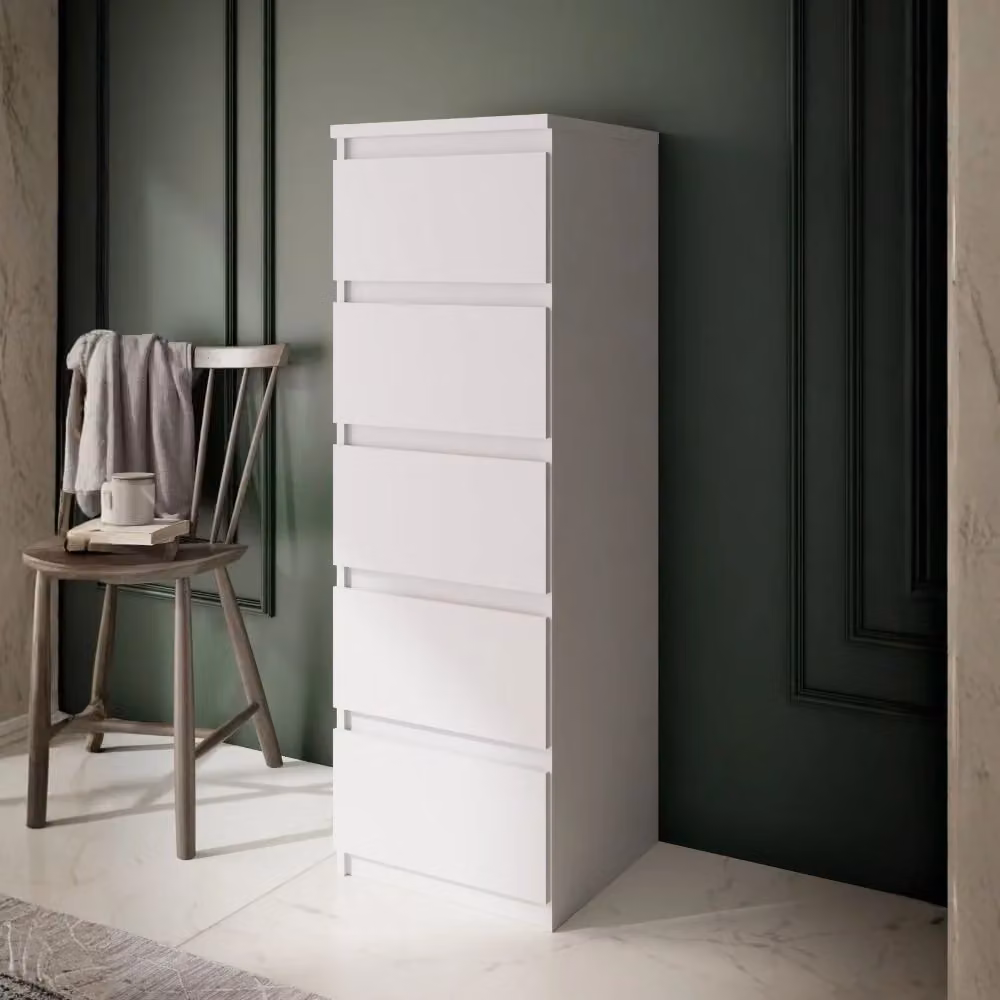 Cassettiera Morgan Veriaffari con 5 cassetti bianco opaco L: 42 cm, P: 42.2 cm, H: 128.1 cm – 2