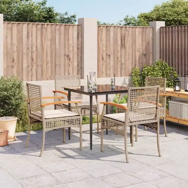 Set da Pranzo da Giardino 5 pz con Cuscini Beige in Polyrattan 3213625
