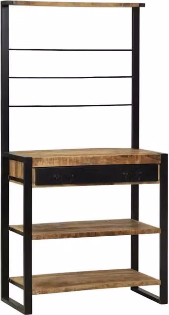 Scaffale da cucina rustico vidaXL in legno di mango e metallo, Marrone e Nero, L: 80 cm, P: 40 cm, H: 160 cm