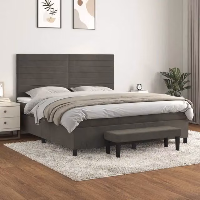 Letto Ibrido con Giroletto a Molle e Materasso vidaXL in Velluto Grigio e Bianco L/P: 180 x 200 cm, H: 203 cm – 1
