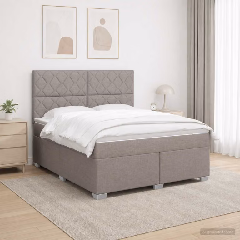 Letto box spring con materasso vidaXL in tessuto, Tortora, L/P: 180 x 200 cm