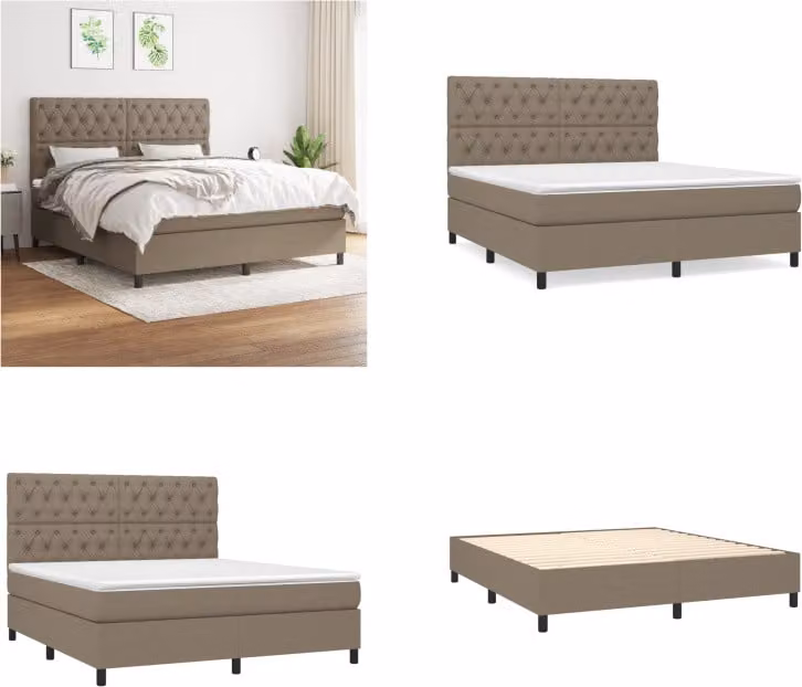 vidaXL Letto boxspring con materasso Taupe 160x200 cm in tessuto - Letto boxspring - Boxspringbetten - Bett - Schlafzimmermöbel