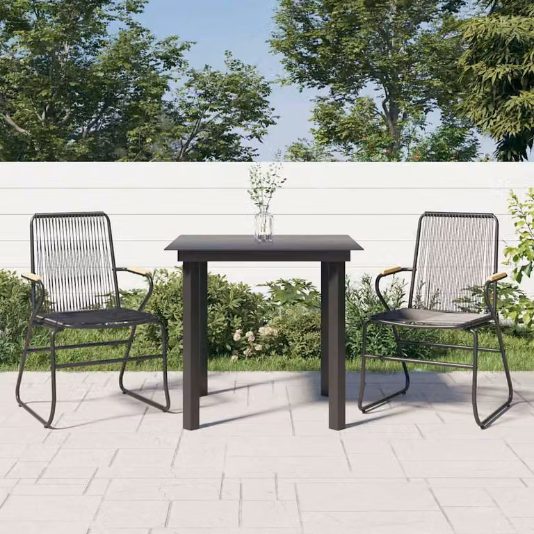 Set da pranzo da giardino vidaXL in polyrattan nero con tavolo in vetro e 3 sedie
