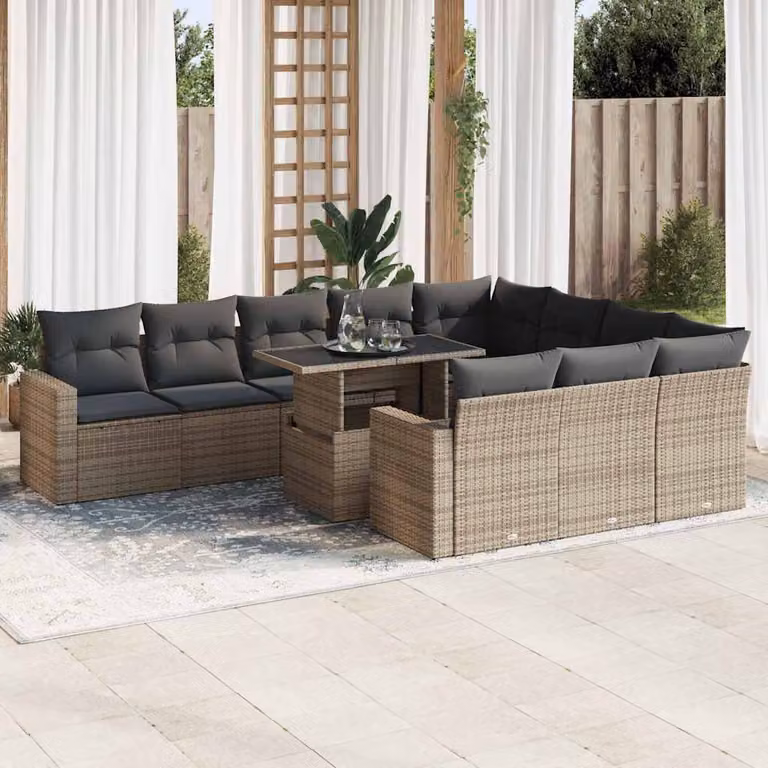 Set Divani da Giardino vidaXL 11 pz a Forma a U con Cuscini Grigio