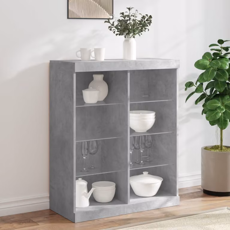 Credenza moderna vidaXL con luci LED integrata in grigio cemento L: 81 cm, P: 37 cm, H: 100 cm
