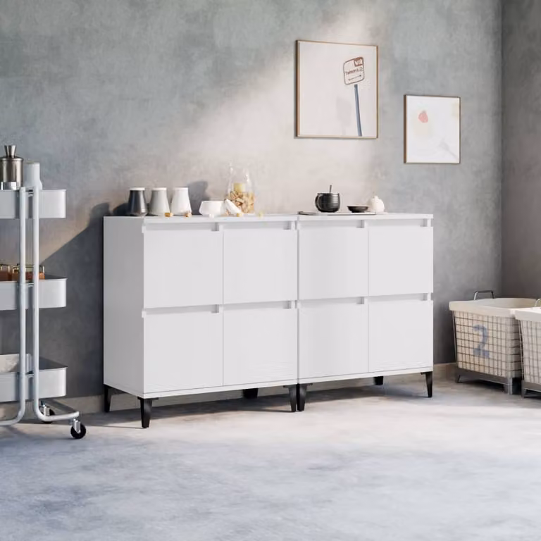 Set di 2 credenze bianche vidaXL in legno e metallo per cucina o sala da pranzo L: 60 cm, P: 35 cm, H: 70 cm