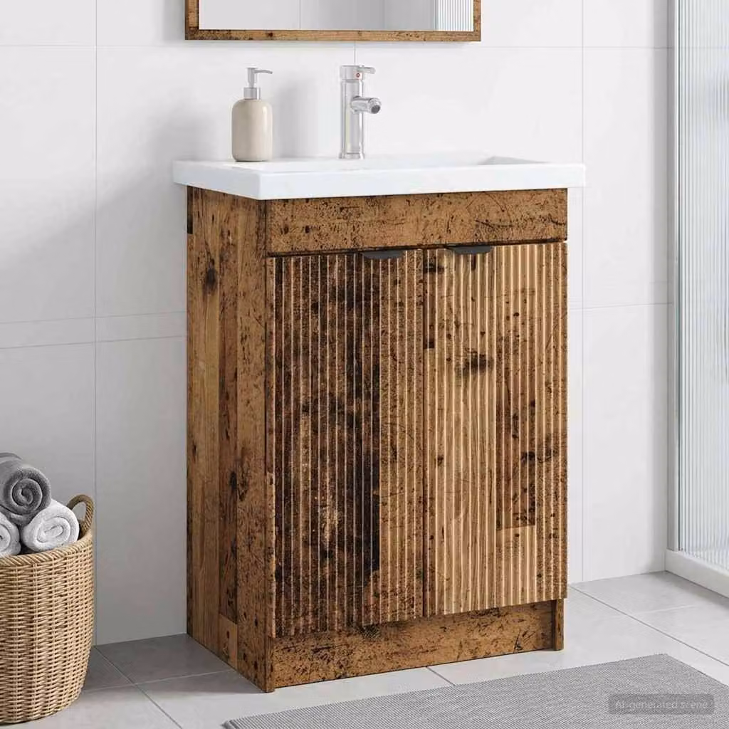 Mobiletto da bagno sotto il lavello vidaXL in legno color marrone con ante a battente e ripiani interni L/P/H: 78,5 x 37,5 x 81,0 cm