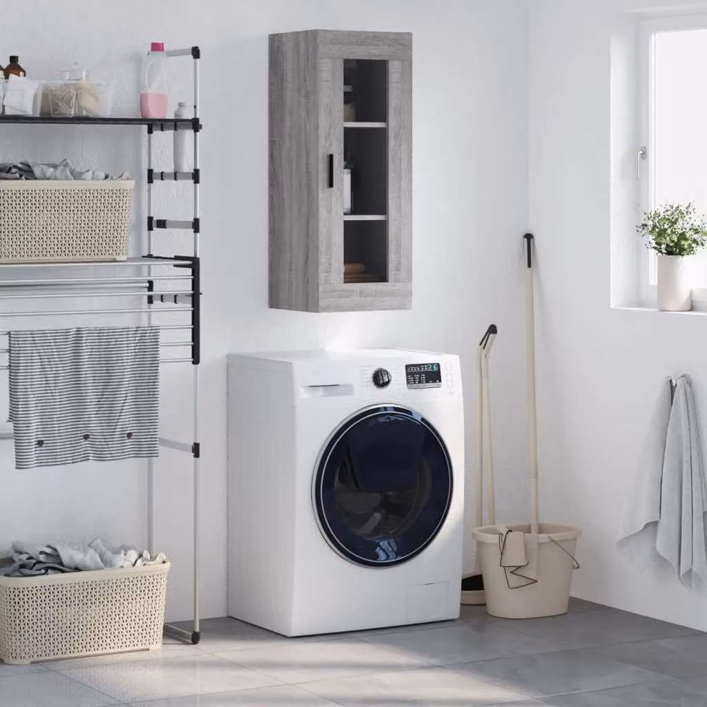 Mobile a parete vidaXL moderno in legno e vetro Grigio, L: 34,5 cm, P: 34 cm, H: 90 cm