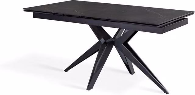 E-STYLO Tavolo allungabile in ceramica marmo nero con base a quattro gambe in metallo nero opaco L/P/H: 160/240 x 90 x 76 cm