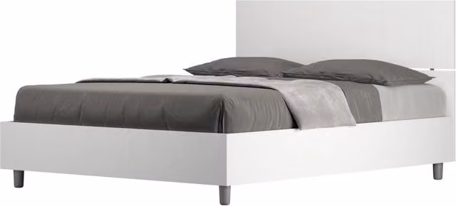 BS COM Letto matrimoniale francese con rete 140x200 testata dritta bianco frassino